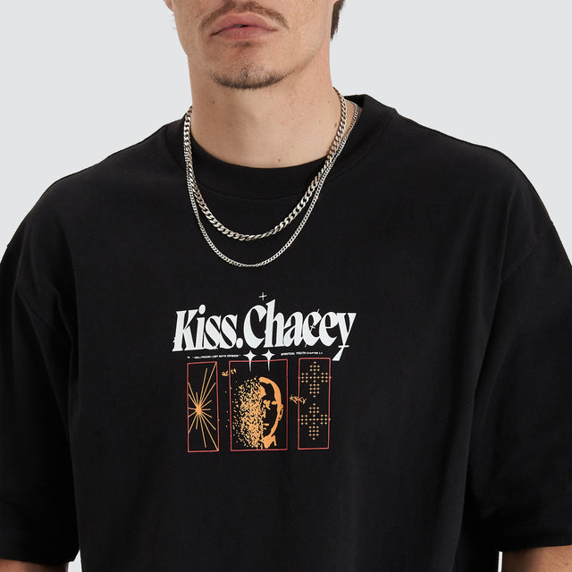 model wears Framed Game Heavy Oversized Tee Jet Black T-Shirts Black - image 2