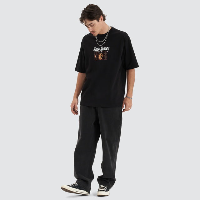 model wears Framed Game Heavy Oversized Tee Jet Black T-Shirts Black - image 5