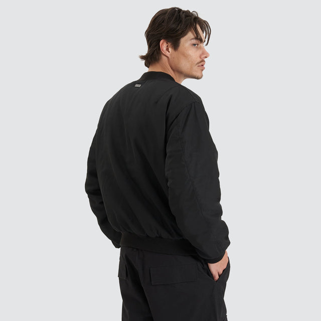 model wears Gridlock Bomber Jacket Jet Black Jackets Black - image 9