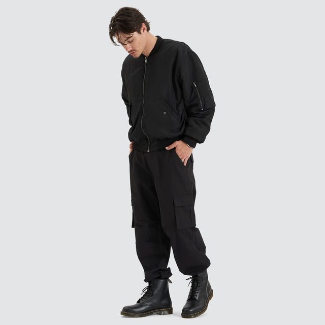 model wears Gridlock Bomber Jacket Jet Black Jackets Black - image 6