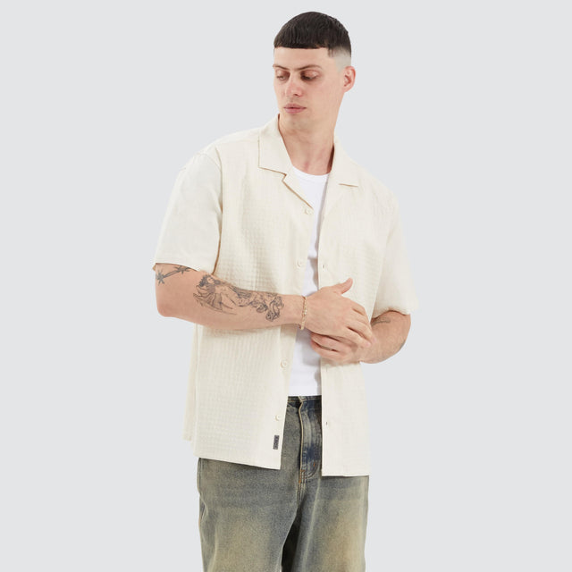 model wears Hutton Resort Shirt Oatmeal Short Sleeve Shirts Cream - image 1