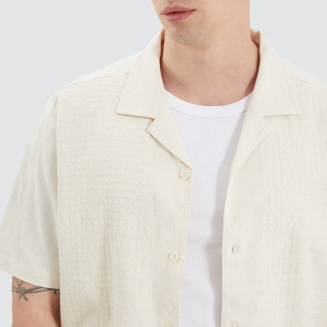 model wears Hutton Resort Shirt Oatmeal Short Sleeve Shirts Cream - image 2