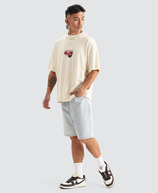 model wears Hyson Baggy Denim Jorts Light Blue Shorts Blue - image 6