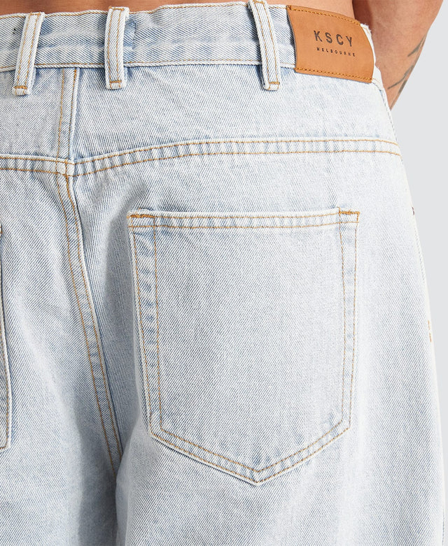 model wears Hyson Baggy Denim Jorts Light Blue Shorts Blue - image 7