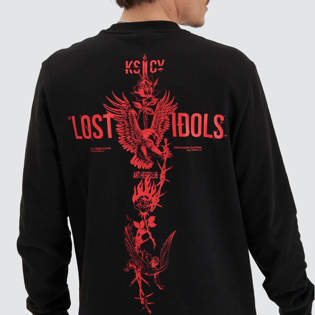 model wears Inferno Heavy Dual Curved Sweater Jet Black Jumpers Black - image 4