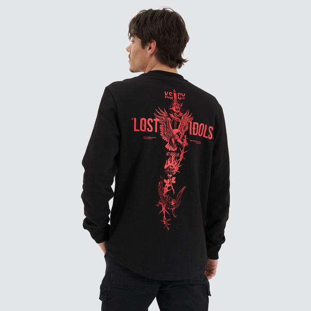 model wears Inferno Heavy Dual Curved Sweater Jet Black Jumpers Black - image 1