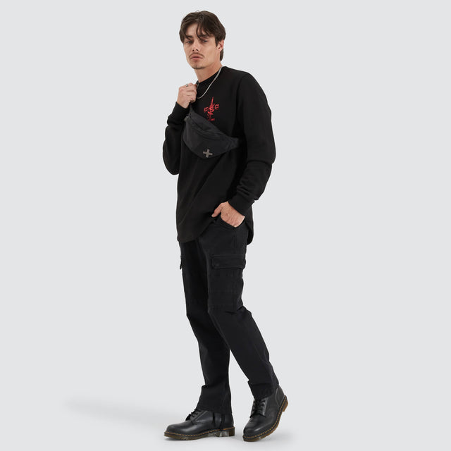 model wears Inferno Heavy Dual Curved Sweater Jet Black Jumpers Black - image 7