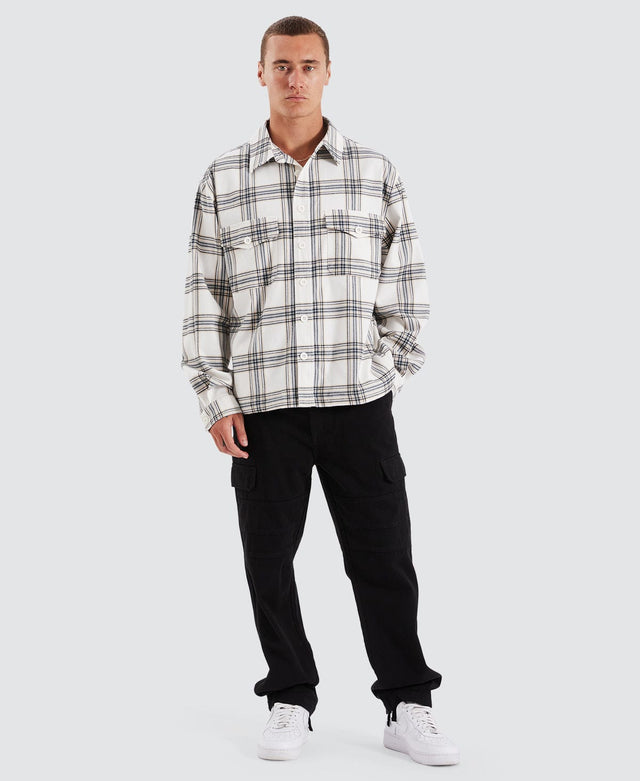 model wears Ingenuity Relaxed Overshirt White Check Long Sleeve Shirts White - image 2