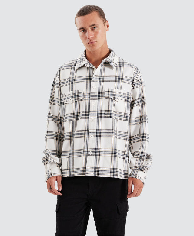model wears Ingenuity Relaxed Overshirt White Check Long Sleeve Shirts White - image 1