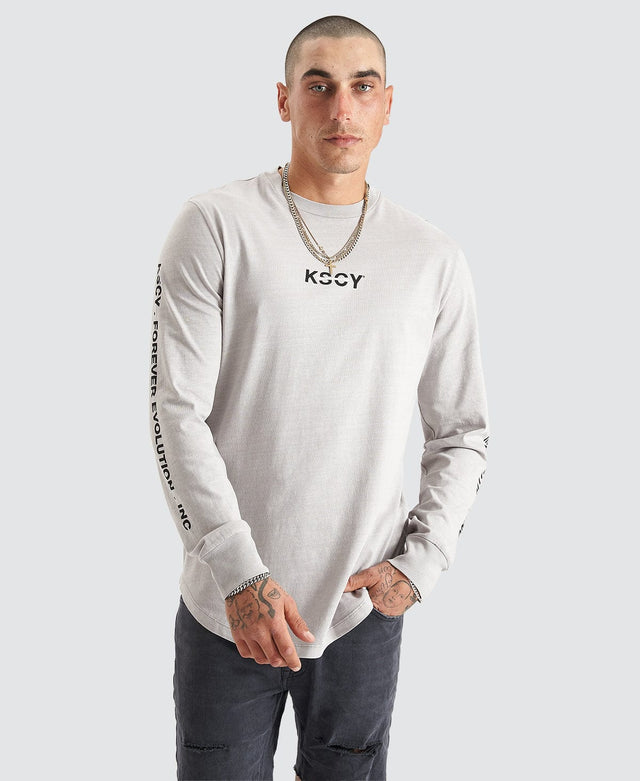 model wears Irvine Dual Curved Long Sleeve Tee Pigment Dove Longsleeve T-Shirts Brown - image 2
