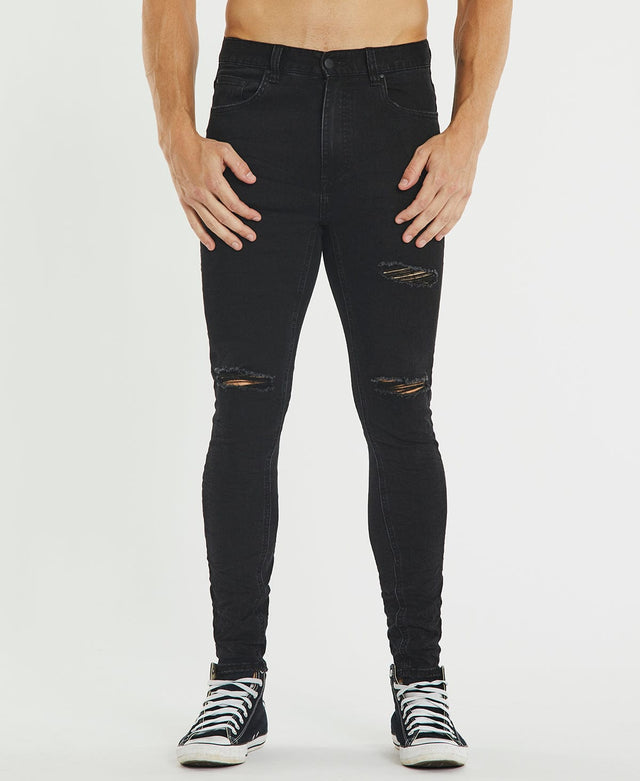 model wears K1 Super Skinny Fit Jean Destroyed Washed Black Pants Black - image 2