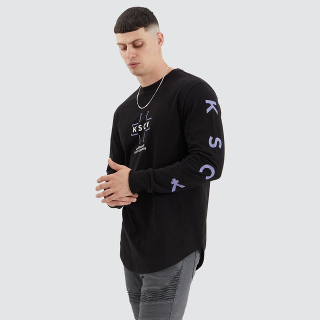 model wears Kirk Dual Curved Long Sleeve Tee Jet Black Longsleeve T-Shirts Black - image 1