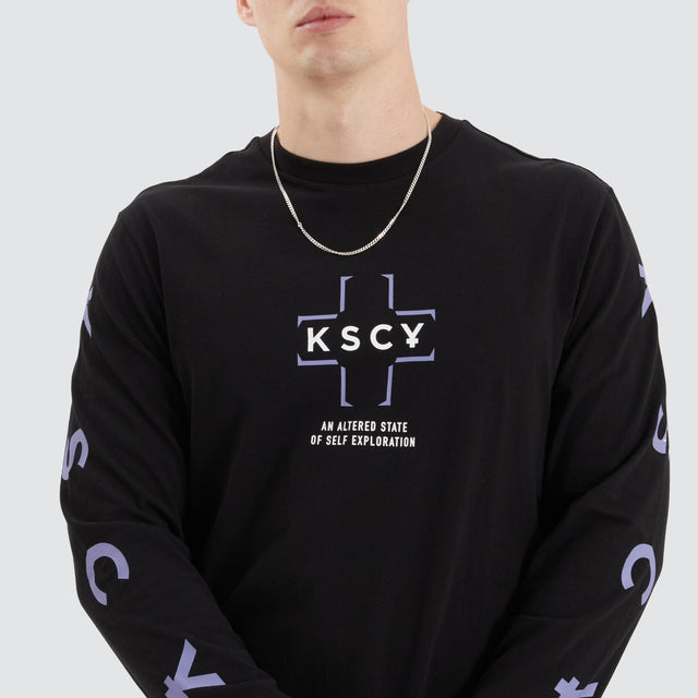 model wears Kirk Dual Curved Long Sleeve Tee Jet Black Longsleeve T-Shirts Black - image 5