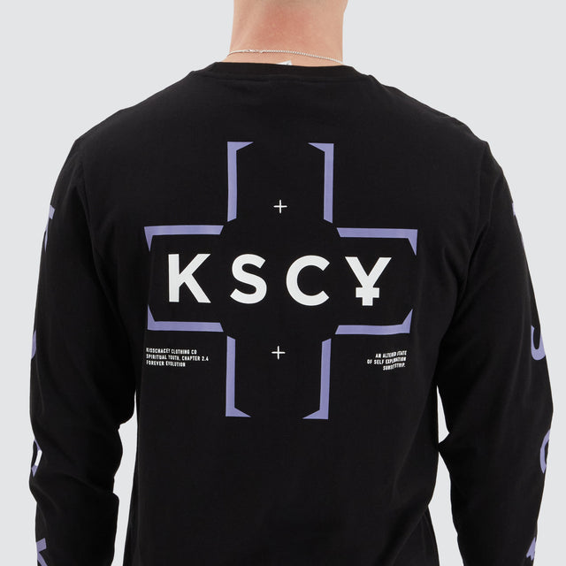 model wears Kirk Dual Curved Long Sleeve Tee Jet Black Longsleeve T-Shirts Black - image 7