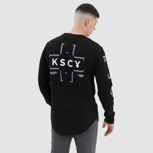 model wears Kirk Dual Curved Long Sleeve Tee Jet Black Longsleeve T-Shirts Black - image 2