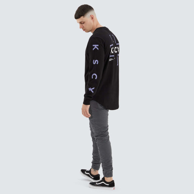 model wears Kirk Dual Curved Long Sleeve Tee Jet Black Longsleeve T-Shirts Black - image 6