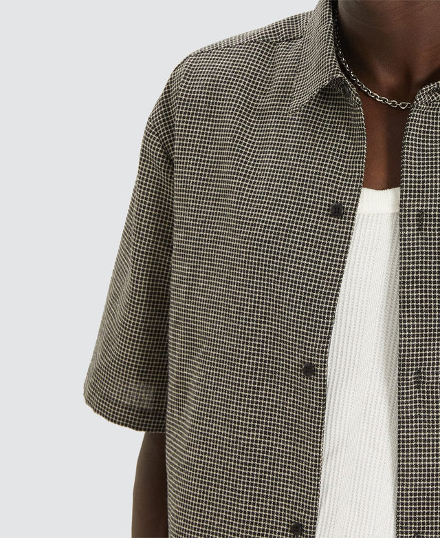 model wears Micro Check Skate Shirt Black/Brown Short Sleeve Shirts Black - image 2