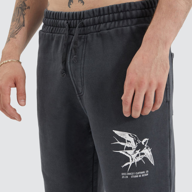 model wears Monzie Heavy Trackpant Pigment Asphalt Trackpants Grey - image 4