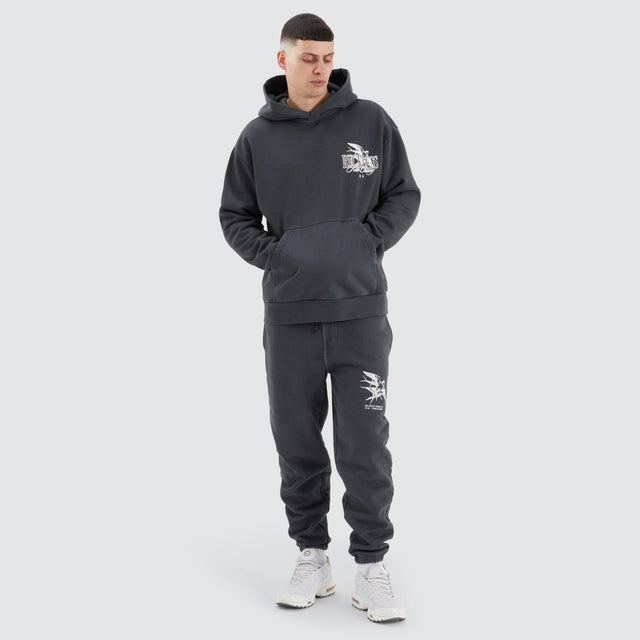 model wears Monzie Heavy Trackpant Pigment Asphalt Trackpants Grey - image 2