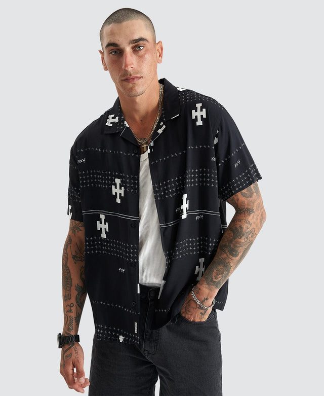 model wears Myricks Relaxed Resort Shirt Anthracite Black Short Sleeve Shirts Black - image 1