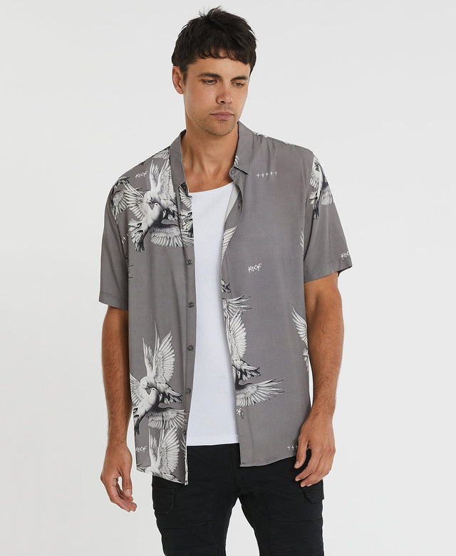 Kiss Chacey Pais Tropical Relaxed Short Sleeve Shirt Charcoal Grey
