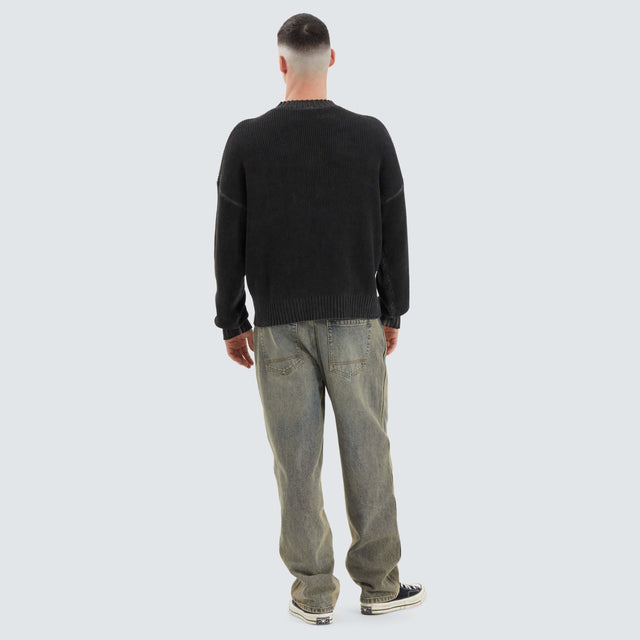 model wears Pershore Knit Jumper Oil Wash Black Jumpers Black - image 5