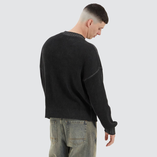 model wears Pershore Knit Jumper Oil Wash Black Jumpers Black - image 4