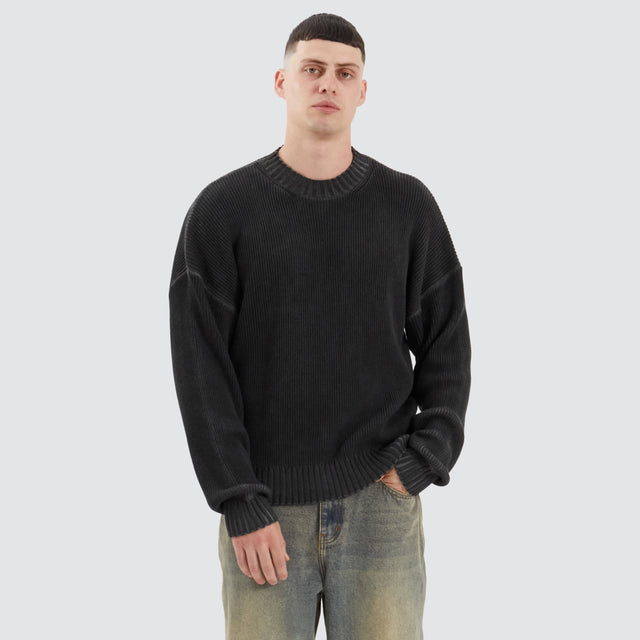 model wears Pershore Knit Jumper Oil Wash Black Jumpers Black - image 1
