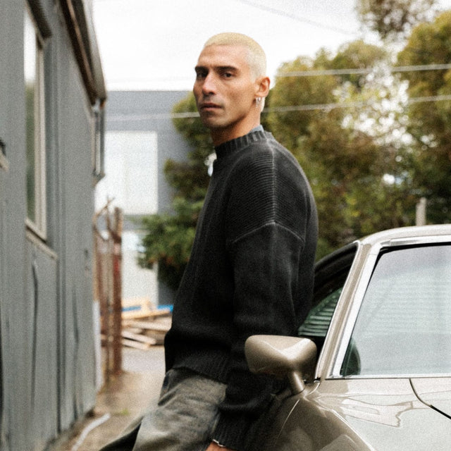 model wears Pershore Knit Jumper Oil Wash Black Jumpers Black - image 2