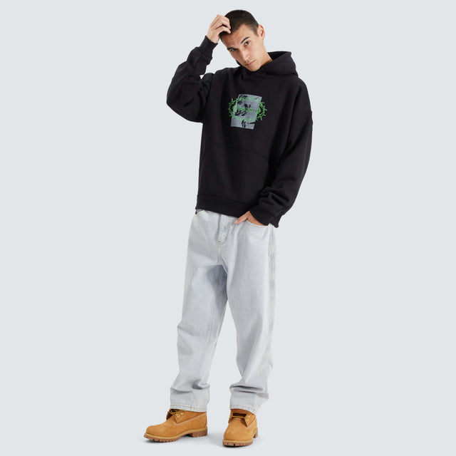 model wears Prison Heavy Oversized Hoodie Jet Black Hoodies Black - image 3