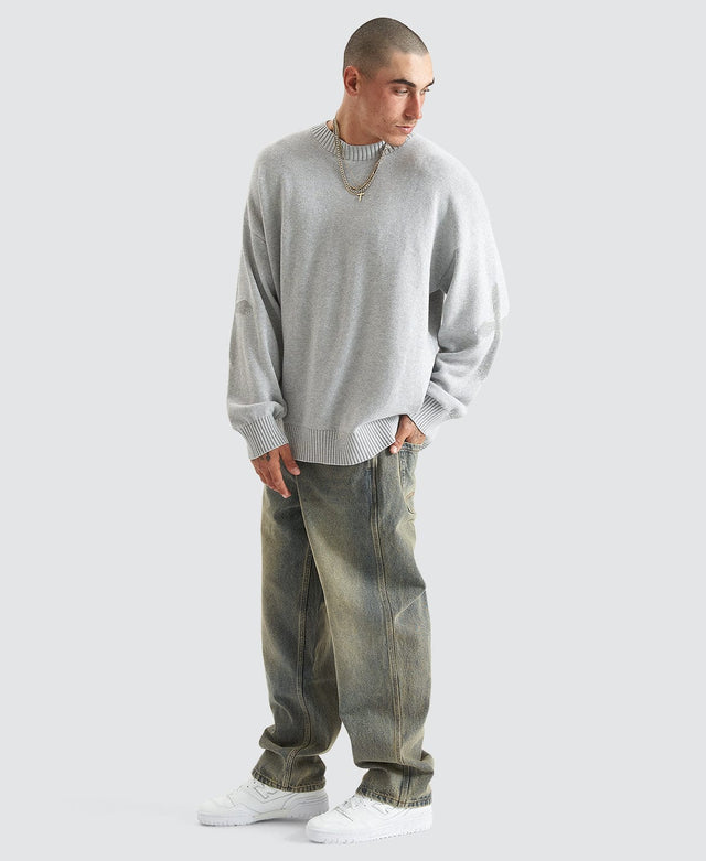 model wears Renowned Relaxed Chunky Knit Light Grey T-Shirts Grey - image 3