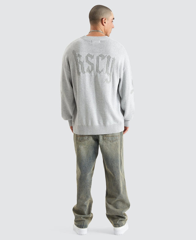 model wears Renowned Relaxed Chunky Knit Light Grey T-Shirts Grey - image 5
