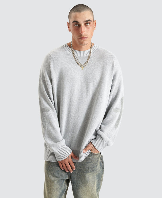 model wears Renowned Relaxed Chunky Knit Light Grey T-Shirts Grey - image 2