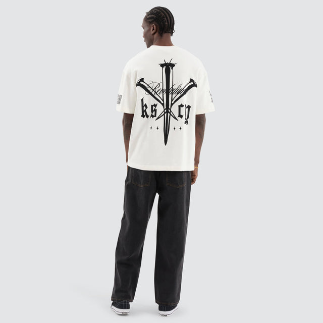 model wears Revolation Loopback Street Tee Natural White T-Shirts White - image 7