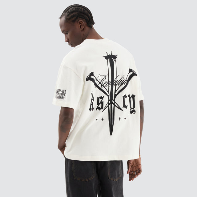 model wears Revolation Loopback Street Tee Natural White T-Shirts White - image 3