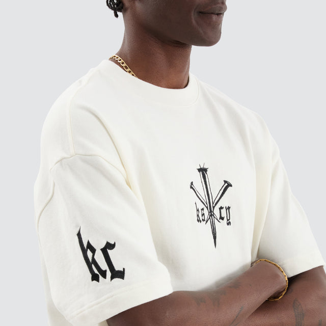 model wears Revolation Loopback Street Tee Natural White T-Shirts White - image 2