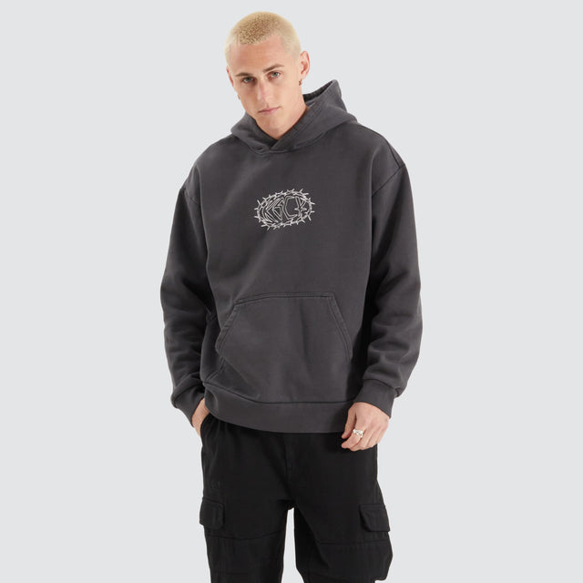 model wears Riftborne Heavy Relaxed Hoodie Pigment Asphalt Hoodies Grey - image 4