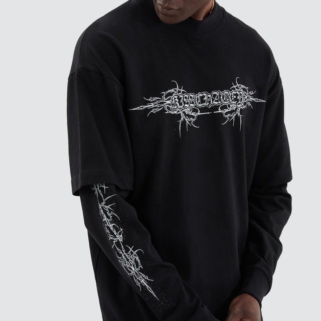 model wears Roots Layered Longsleeve Tee Jet Black Longsleeve T-Shirts Black - image 2