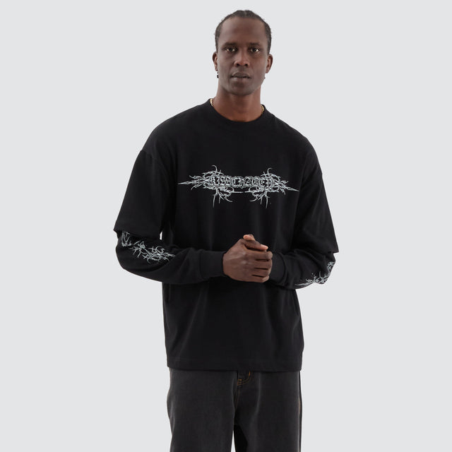 model wears Roots Layered Longsleeve Tee Jet Black Longsleeve T-Shirts Black - image 3