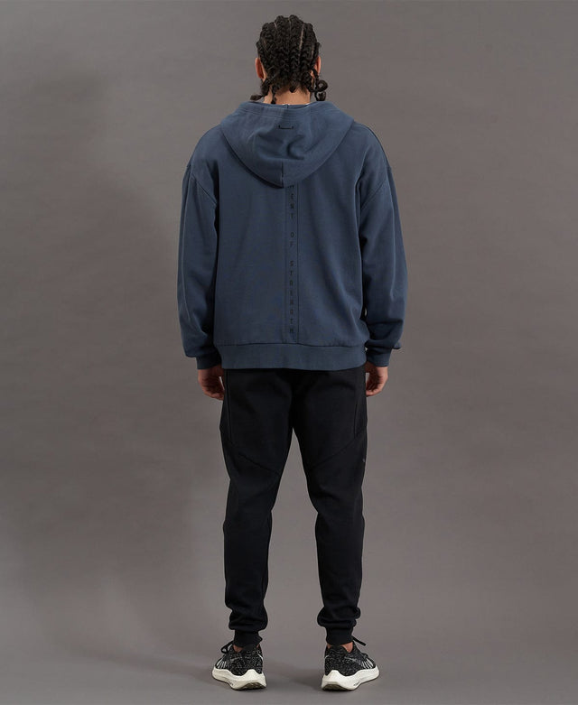Kiss Chacey Rotation Zip Through Relaxed Hooded Jumper Orion Blue