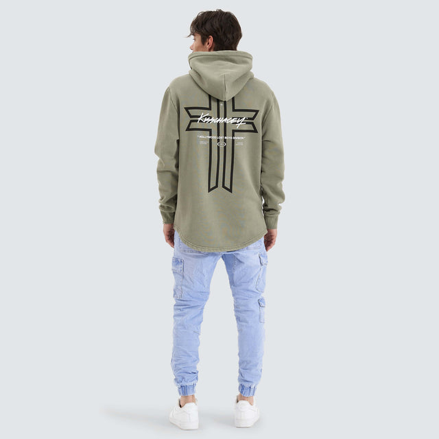 model wears Shadow Dual Curved Hoodie Pigment Shadow Hoodies Green - image 4