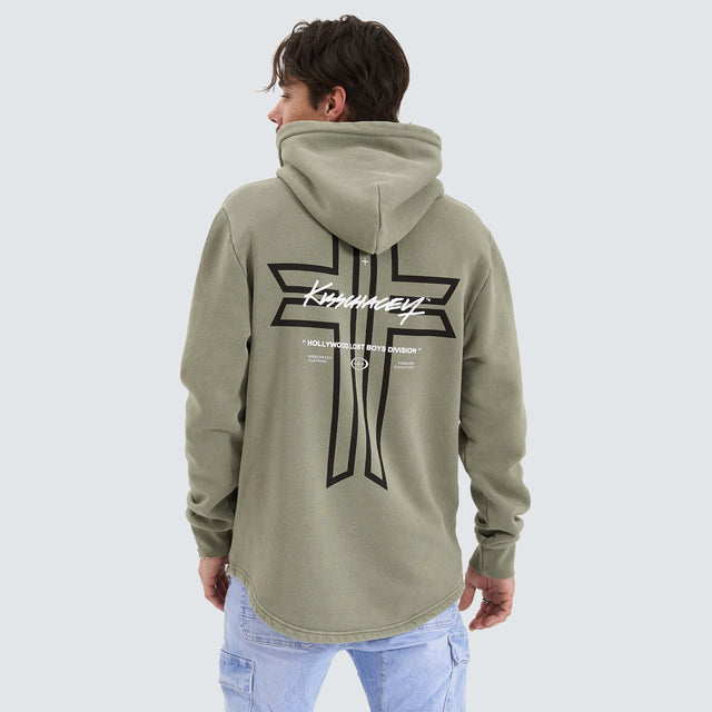 model wears Shadow Dual Curved Hoodie Pigment Shadow Hoodies Green - image 1