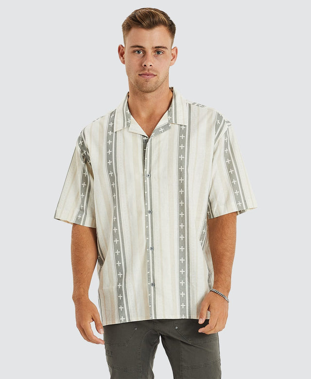 model wears Stargaze Relaxed Resort Shirt Grey/White Print Short Sleeve Shirts Grey - image 1