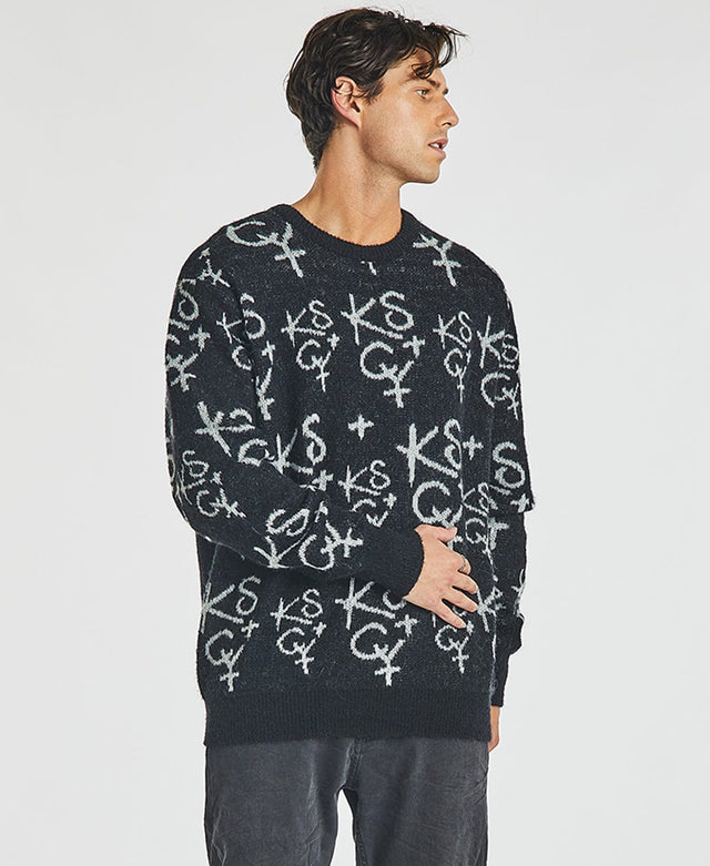 model wears Sunset Relaxed Knit Jumper Jet Black Knits Black - image 1