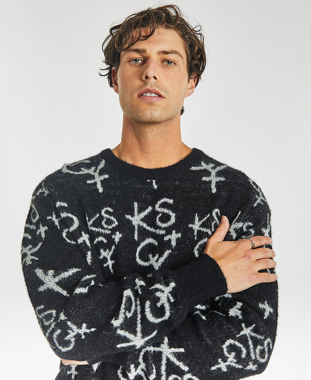 model wears Sunset Relaxed Knit Jumper Jet Black Knits Black - image 2