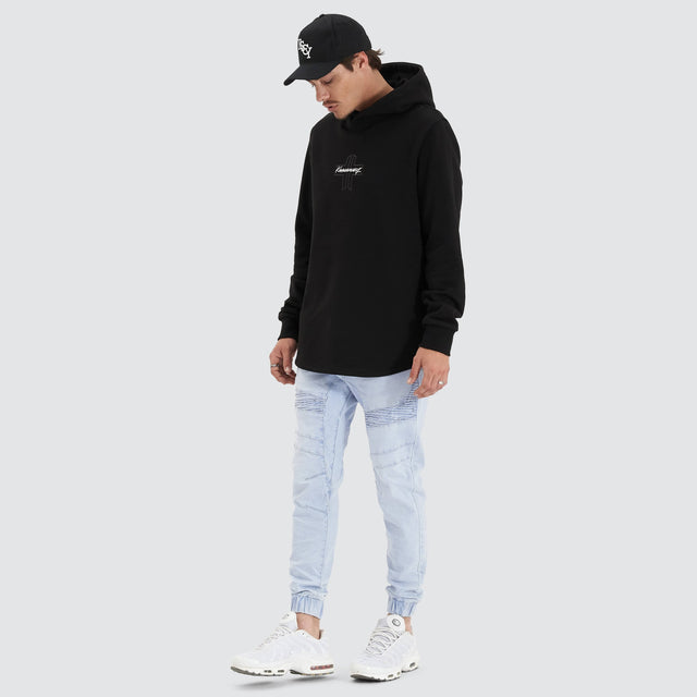 model wears Zenth Heavy Dual Curved Hoodie Jet Black Hoodies Black - image 4