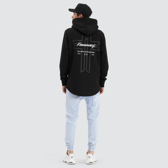 model wears Zenth Heavy Dual Curved Hoodie Jet Black Hoodies Black - image 5