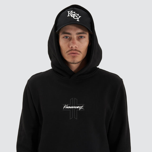 model wears Zenth Heavy Dual Curved Hoodie Jet Black Hoodies Black - image 7