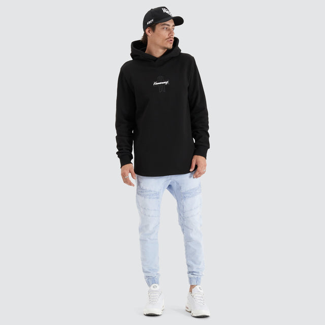 model wears Zenth Heavy Dual Curved Hoodie Jet Black Hoodies Black - image 3