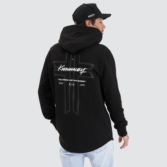 model wears Zenth Heavy Dual Curved Hoodie Jet Black Hoodies Black - image 1